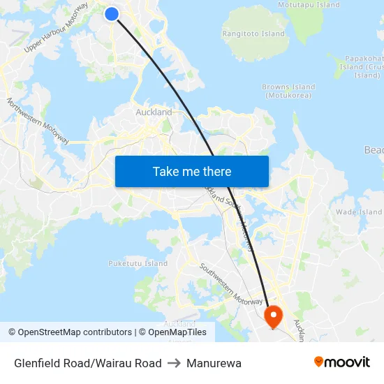 Glenfield Road/Wairau Road to Manurewa map