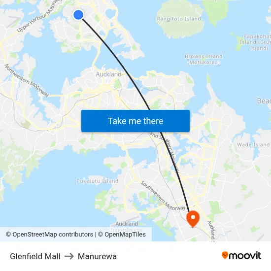 Glenfield Mall to Manurewa map