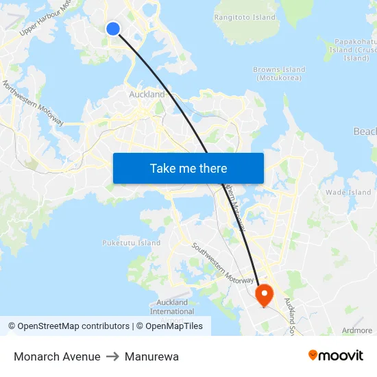 Monarch Avenue to Manurewa map