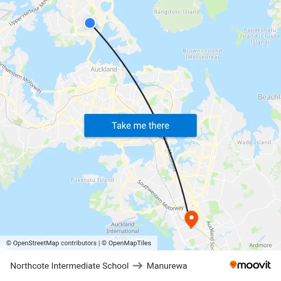Northcote Intermediate School to Manurewa map