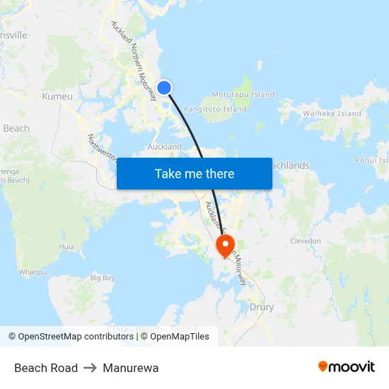 Beach Road to Manurewa map