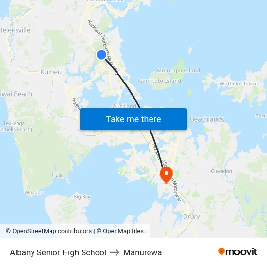 Albany Senior High School to Manurewa map