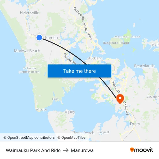 Waimauku Park And Ride to Manurewa map