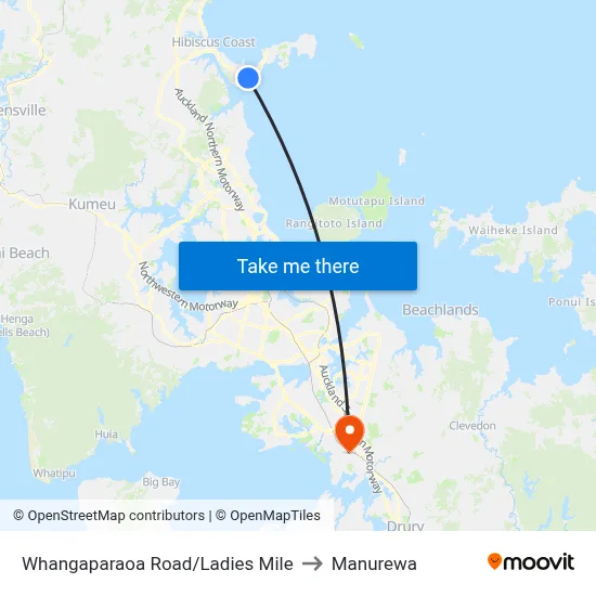 Whangaparaoa Road/Ladies Mile to Manurewa map