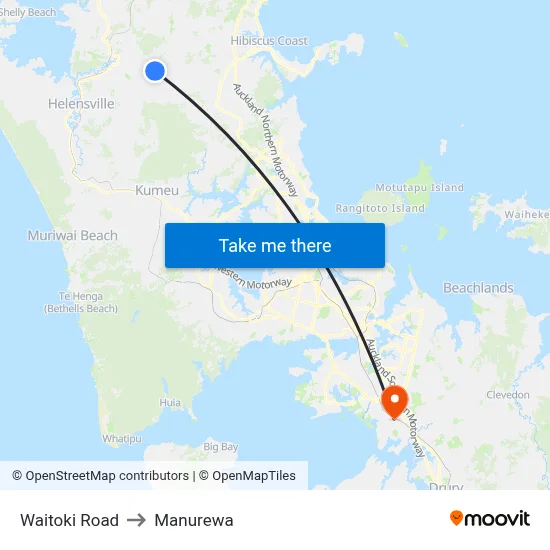 Waitoki Road to Manurewa map