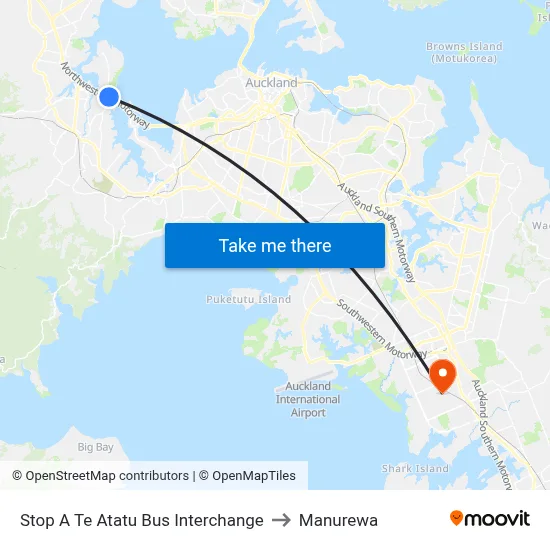 Stop A Te Atatu Bus Interchange to Manurewa map