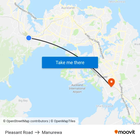 Pleasant Road to Manurewa map