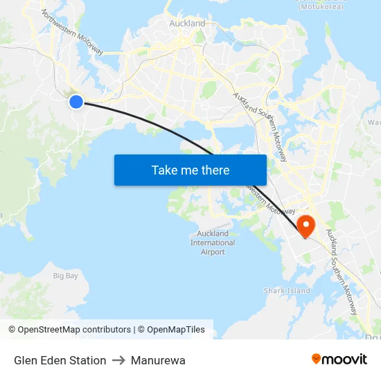 Glen Eden Station to Manurewa map
