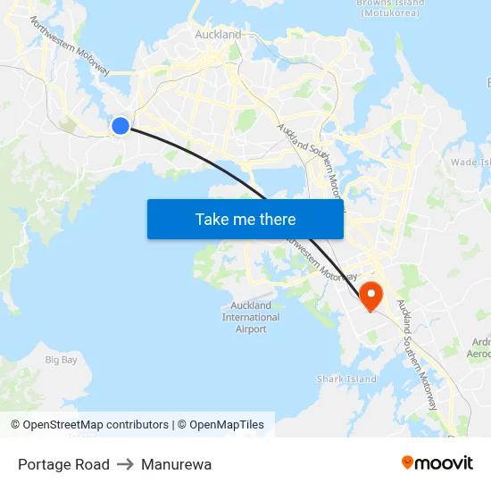 Portage Road to Manurewa map