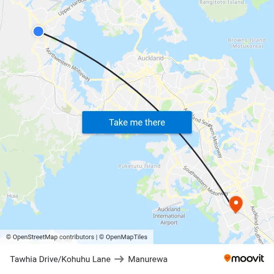 Tawhia Drive/Kohuhu Lane to Manurewa map
