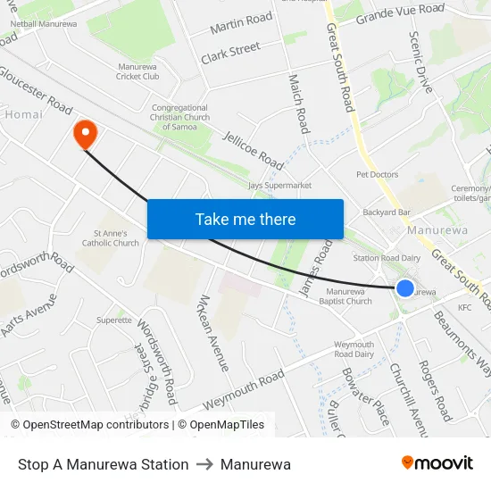 Stop A Manurewa Station to Manurewa map