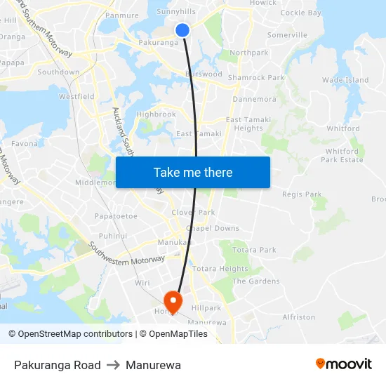 Pakuranga Road to Manurewa map