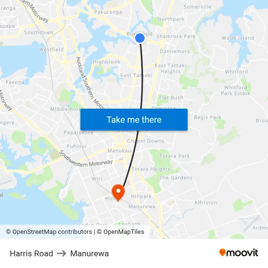 Harris Road to Manurewa map