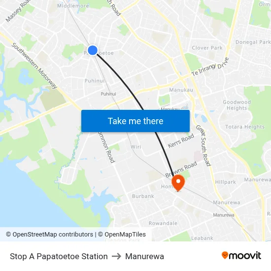 Stop A Papatoetoe Station to Manurewa map