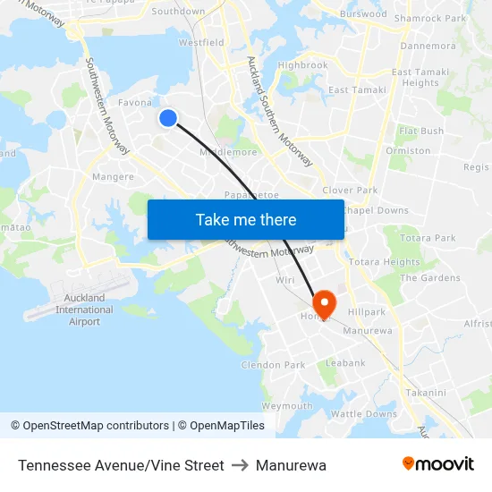 Tennessee Avenue/Vine Street to Manurewa map