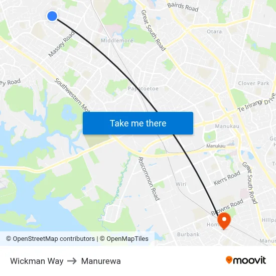 Wickman Way to Manurewa map