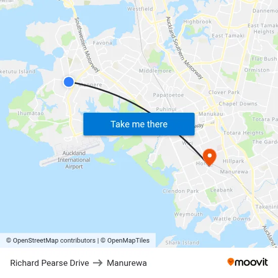 Richard Pearse Drive to Manurewa map