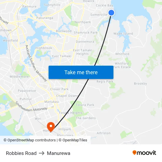 Robbies Road to Manurewa map