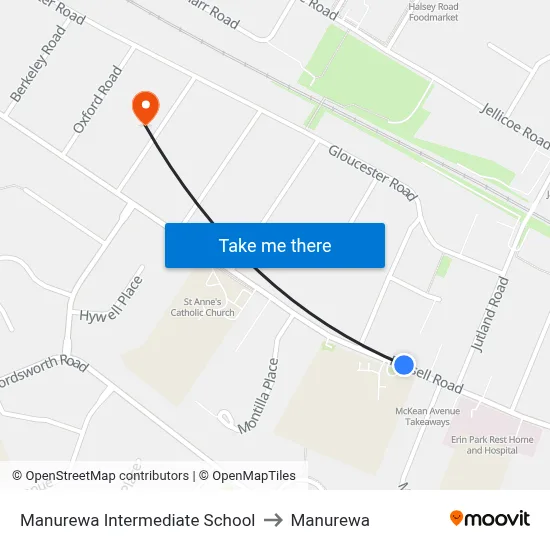 Manurewa Intermediate School to Manurewa map