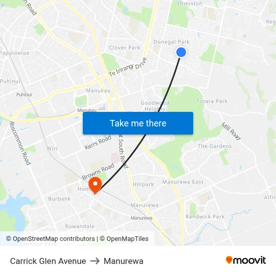 Carrick Glen Avenue to Manurewa map