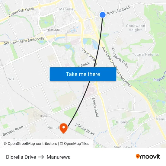 Diorella Drive to Manurewa map