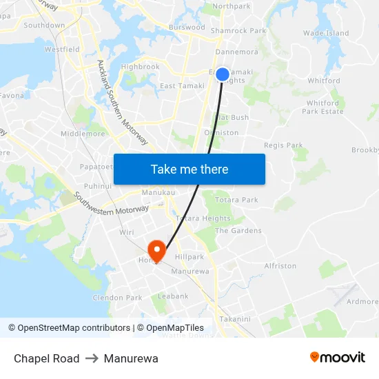 Chapel Road to Manurewa map