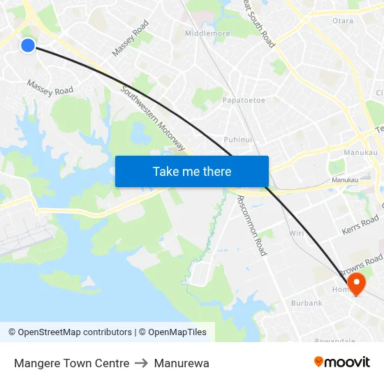 Mangere Town Centre to Manurewa map