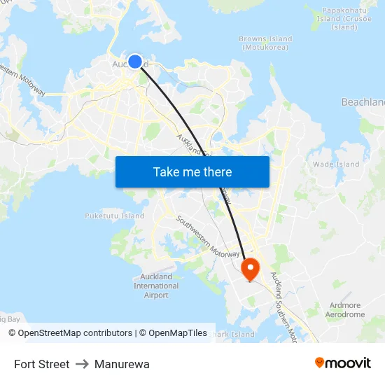 Fort Street to Manurewa map