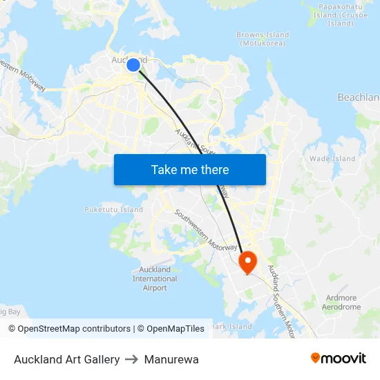 Auckland Art Gallery to Manurewa map