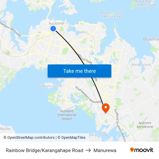 Rainbow Bridge/Karangahape Road to Manurewa map