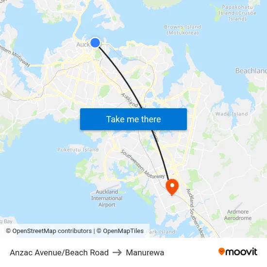 Anzac Avenue/Beach Road to Manurewa map
