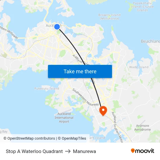 Stop A Waterloo Quadrant to Manurewa map