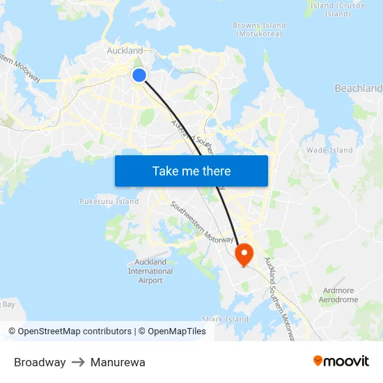 Broadway to Manurewa map