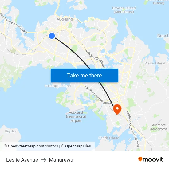 Leslie Avenue to Manurewa map