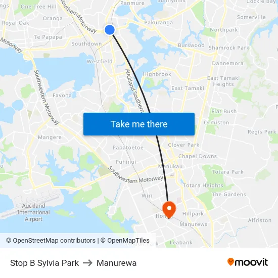 Stop B Sylvia Park to Manurewa map