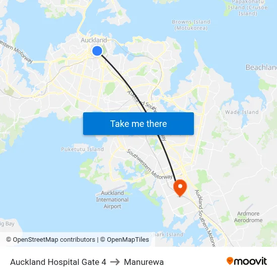 Auckland Hospital Gate 4 to Manurewa map