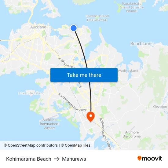 Kohimarama Beach to Manurewa map