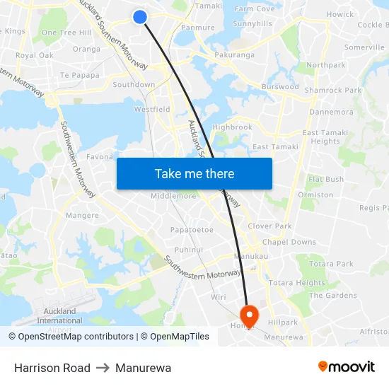 Harrison Road to Manurewa map