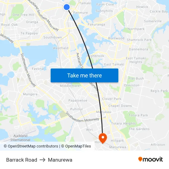 Barrack Road to Manurewa map
