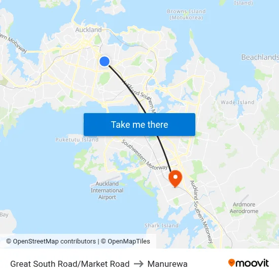 Great South Road/Market Road to Manurewa map