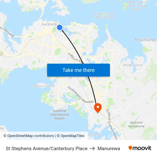 St Stephens Avenue/Canterbury Place to Manurewa map