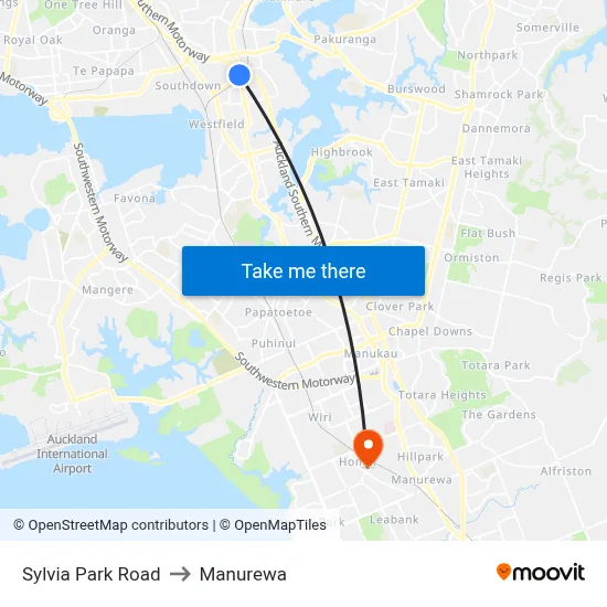 Sylvia Park Road to Manurewa map