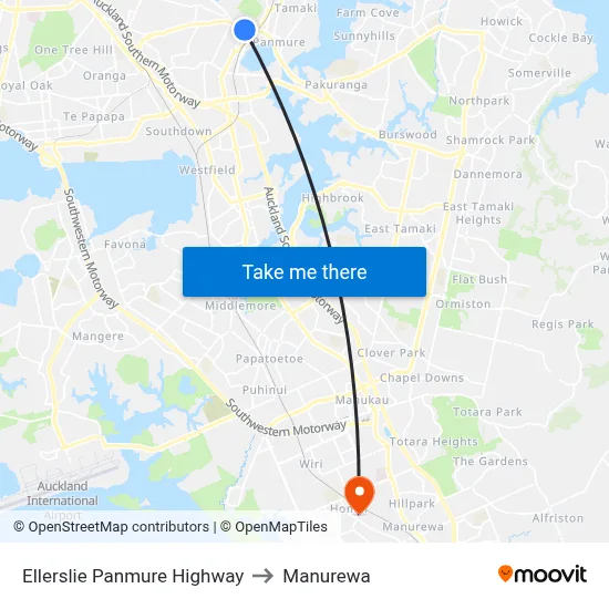 Ellerslie Panmure Highway to Manurewa map