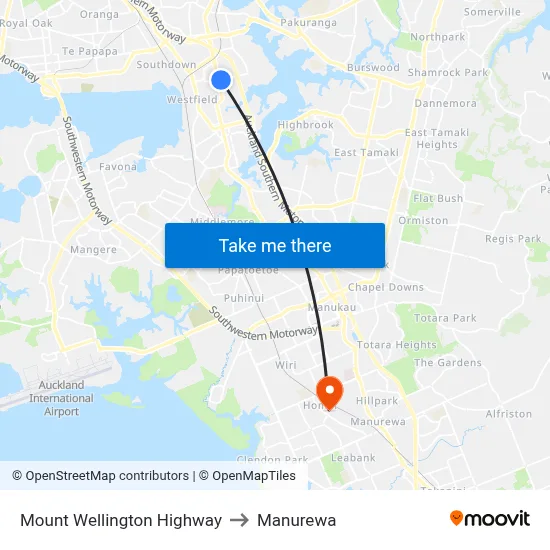 Mount Wellington Highway to Manurewa map