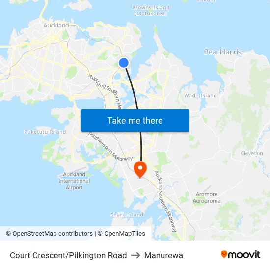 Court Crescent/Pilkington Road to Manurewa map