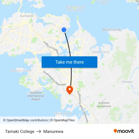 Tamaki College to Manurewa map