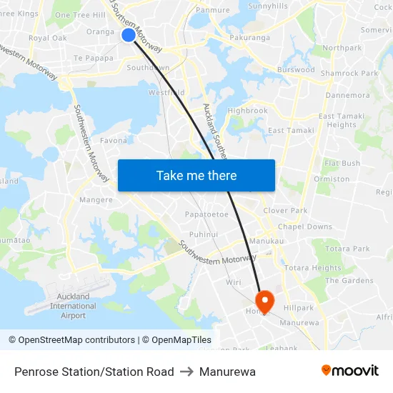Penrose Station/Station Road to Manurewa map