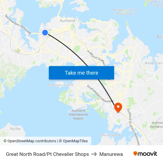 Great North Road/Pt Chevalier Shops to Manurewa map