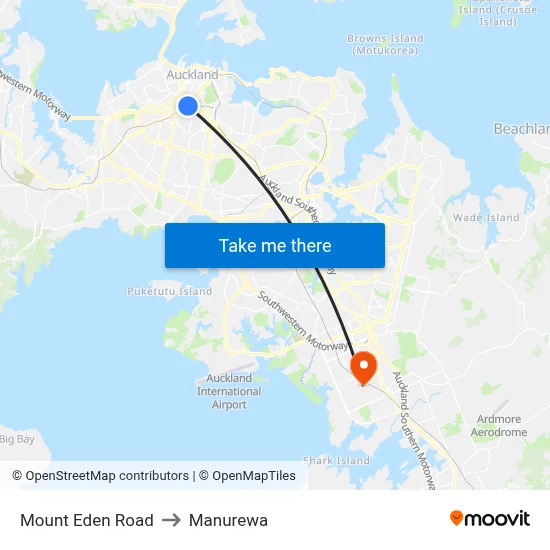 Mount Eden Road to Manurewa map