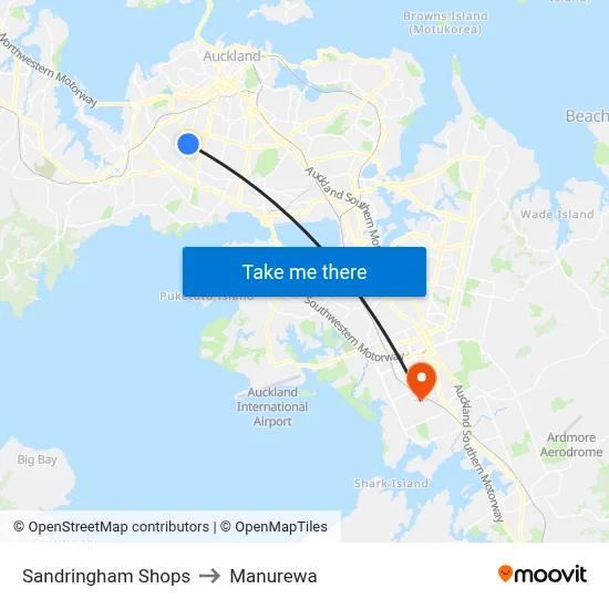 Sandringham Shops to Manurewa map